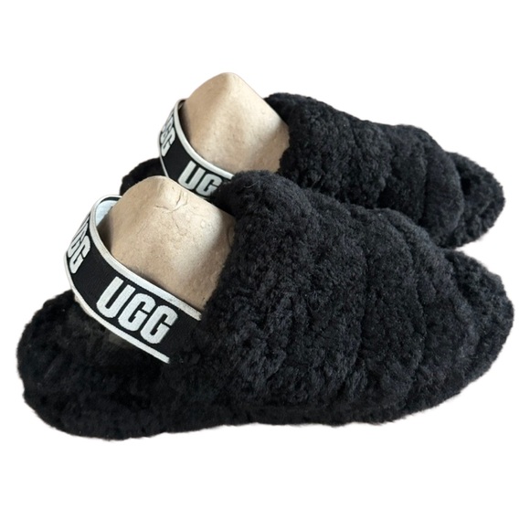 UGG Fluff Yeah Black Sheepskin Slingback Platform Slide Slippers – Size 9 - Picture 9 of 12